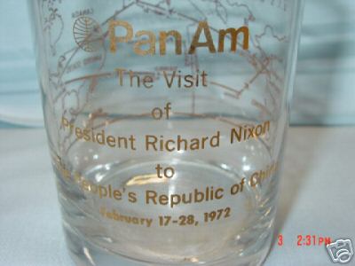 A promotional glass in the Helvetica style from the February 1972 visit of President Nixon to the People's Republic of China.